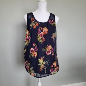 New York & Company Navy Floral Sleeveless Top